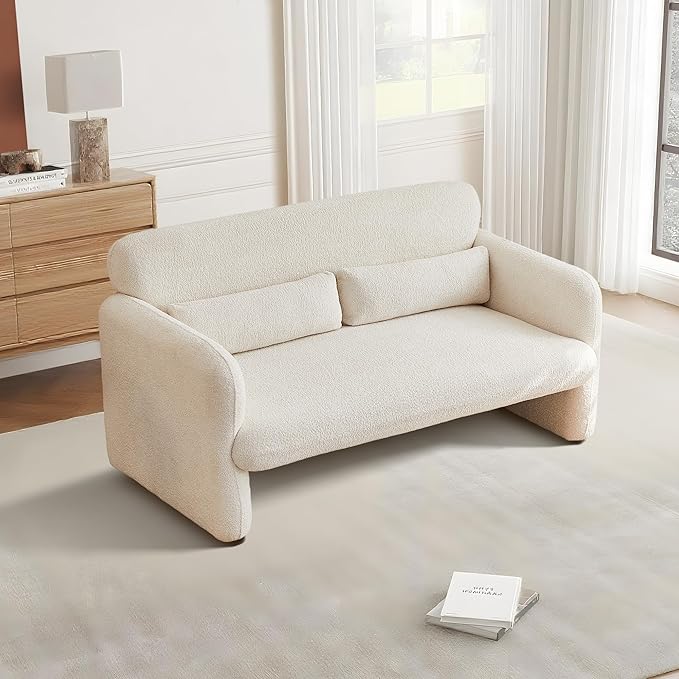 59.1'' Loveseat Sofa, 2 Seater Upgrade Sherpa Fabric Love Seat Couch, Comfy Upholstered Modern Leisure Loveseat Couches with 2 Waist Pillow for Bedroom, Office, Living Room