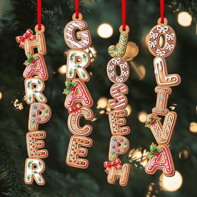 Personalized Christmas Name Letter Ornament 2025, Family Name Ornaments 2025, Personalized Christmas Stocking Tag, Initial Alphabet Monogram, Kids Name Family Letter, Xmas Tree Decor 6