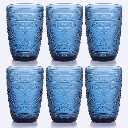 6Pcs 14OZ Drinking Highball Beverage Glass Cup, Blue Drinking Glasses, Colored Glassware Set for Party Wedding, Home, Office, Water, Juice, Cocktail, Highball Glasses