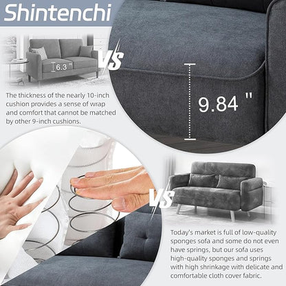 Shintenchi Small Modern Loveseat Couch Sofa, Mid Century Fabric Upholstered 2-Seat Sofa Couch Love Seats, Dark Grey
