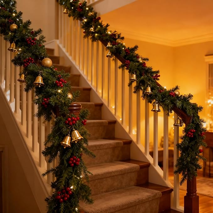 9FT Halloween Garland with Artificial Norfolk Pine - Halloween Decorations, Fall Decor, Greenery for Indoor, Mantle, Wall, Table, Outdoor Christmas Decor, Christmas Decorations