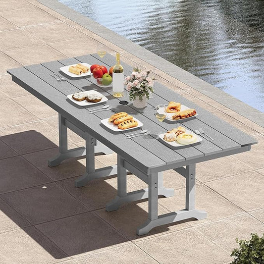 YITAHOME HDPE Patio Dining Table for 6, 71" Outdoor Dining Table w/Max Bearing 165 LBS, All Weather Rectangular Patio Table w/1.57" Umbrella Hole for Backyard Garden Lawn, Gray