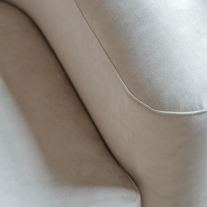 Acanva Luxury Modern Tight Curved Back Velvet Sofa, Minimalist Style Comfy Couch for Living Room Apartment, L-Shape Right Chaise, Cream