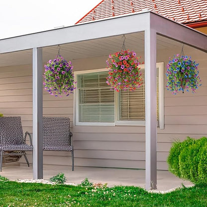 INQCMY 2Pcs Artificial Flowers for Outdoors UV Resistant Artificial Plants Easy Assembly for Spring Decor Look Real Faux Hanging Flowers for Outside Home Planter Porch Patio Decor