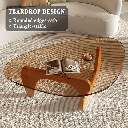 Modern Glass Coffee Table for Living Room Mid Century Small Coffee Table Stylish Coffee Tables, Suitable for Bedroom Living Room Reception Office Tables（Wood/Brown，Medium）
