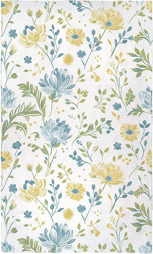 Eunzel Kitchen Tea Towel Quick Dry Microfiber Dish Towels with Hanging Loop, Serene Meadow Blooms