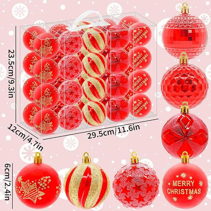 40PCS 2.36" Christmas Balls Ornaments, Plastic Christmas Tree Ornaments, Holiday Baubles, Hanging Decorations for Xmas Trees Holiday Party, Red Baubles