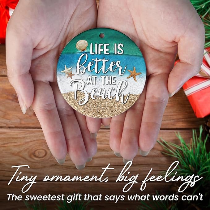 OASSIE Christmas Beach Gifts for Women Men - Ceramic Christmas Ornaments 2025 for Tree Decorations - Beach Themed Gifts for Mom Dad Family Friends Couple, Beachy Decor for Xmas Decorations