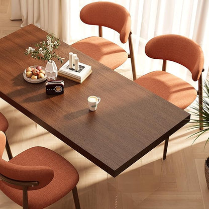 Kitchen Dining Chairs Set of 2 Modern Soft Linen Farmhouse Dining Room Chair with Metal Legs, Orange/Walnut