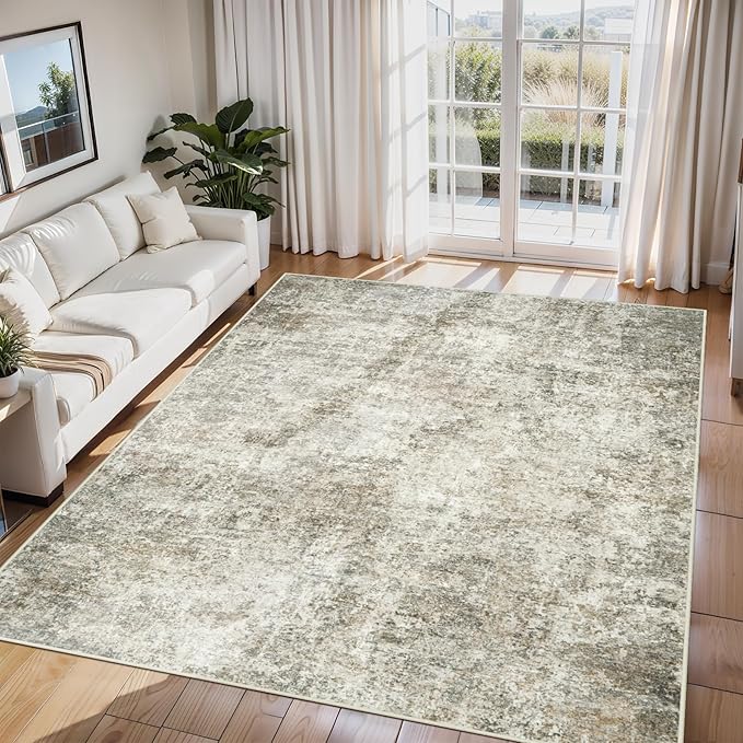 6x9 Area Rugs for Living Room Rug Washable: Abstract Rug for Dining Room Bedroom Carpet Non Slip 6 by 9 Indoor Modern Nursery Home Office Beige Brown