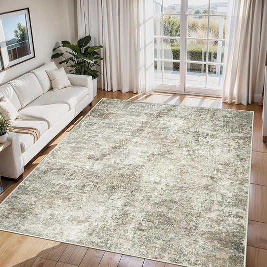 6x9 Area Rugs for Living Room Rug Washable: Abstract Rug for Dining Room Bedroom Carpet Non Slip 6 by 9 Indoor Modern Nursery Home Office Beige Brown