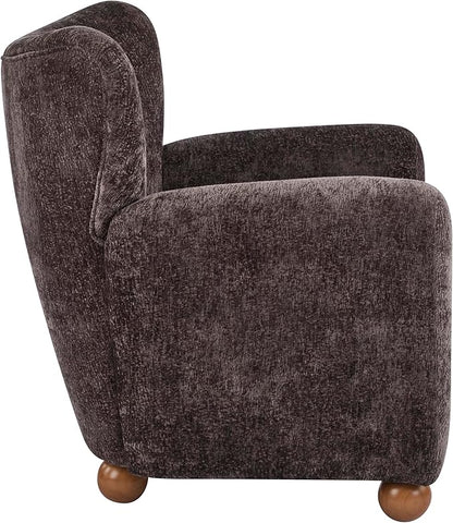Christopher Knight Home Lindy Wingback Accent Chair, Upholstered Armchair with Rounded Wooden Legs, Curved Backrest Single Sofa, Soft Cushion Seating, Comfy Lounge Chair for Living Room, Dark Brown
