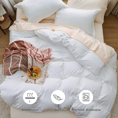 Bedsure White Duvet Cover Queen Size - 3 Pieces Prewashed Extra Soft Bedding Set, Includes 1 Duvet Cover 90x90 Inches with Zipper Closure & 2 Pillow Shams, Comforter Not Included