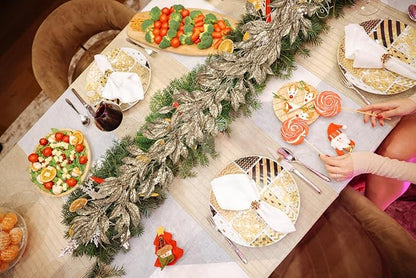 3 Pcs 6FT Christmas Garland Champagne Gold Glittered Artificial Magnolia Leaves for Mantle Christmas Tree Decorations Indoor Outdoor Hanging Garland Ornaments Garden Door Wall Window Stair Home Decor