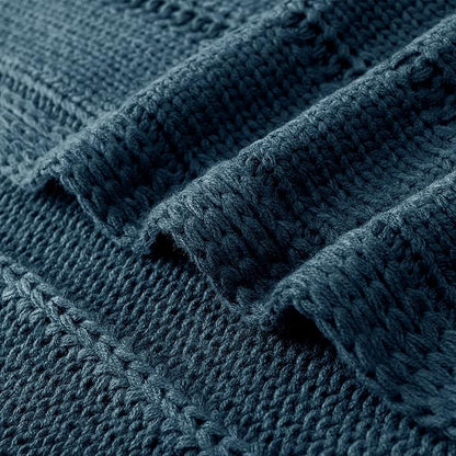 RECYCO Cable Knit Navy Blue Throw Blanket Twin Size, Super Soft Warm Cozy Decorative Knitted Throw Blanket 3.6LB for Large 60"x80"