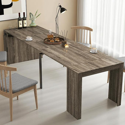 24''- 118'' Extendable Dining Room Table, Expandable Dining Table, Modern Large Table, for 2-12 Person(with Cabinet & Outlet), Barnwood Brown