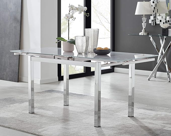 Furniturebox UK Enna White Glass Extending Dining Table and 6 Milan Chairs (6 Cappuccino Chairs)