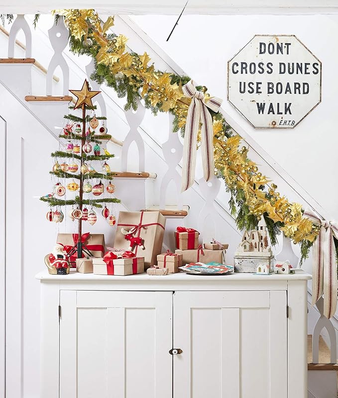 DearHouse 6FT Gold Berry Christmas Garland, Flexible Artificial Berry Garland for Indoor Outdoor Home Fireplace Decoration for Winter Christmas Holiday New Year Decor