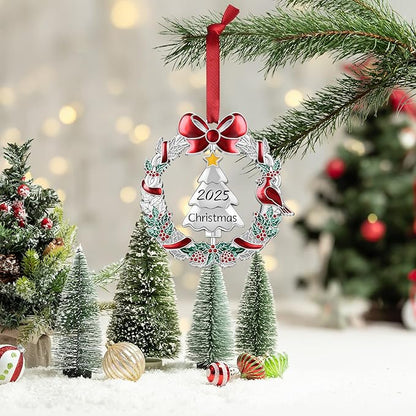 Christmas Dated Ornament 2025 for Xmas Tree Decorations, 2025 Christmas Wreath Ornament with Rotatable Tree for Holiday Decorative Keepsake Gift