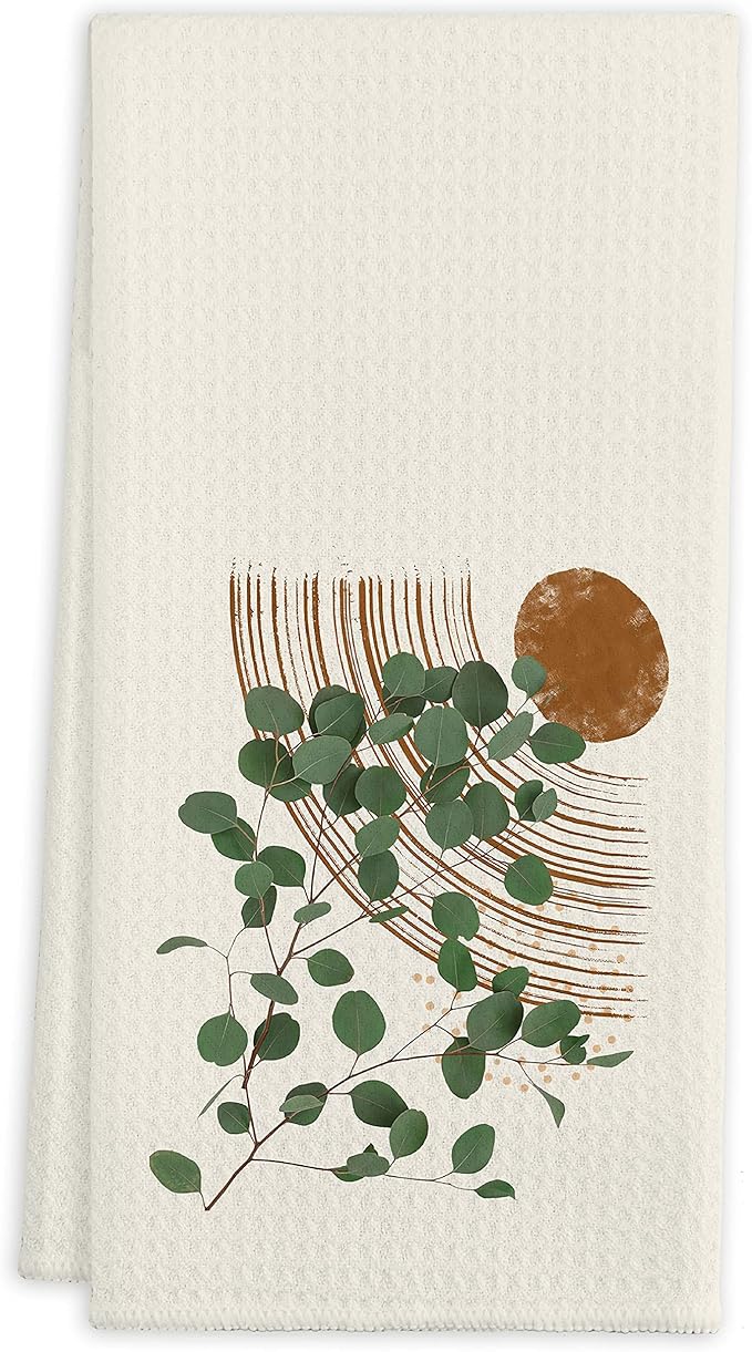 QIYUHOY Abstract Sun Sunrise Sage Green Leaf Cotton Kitchen Towels Tea Towels 16x24