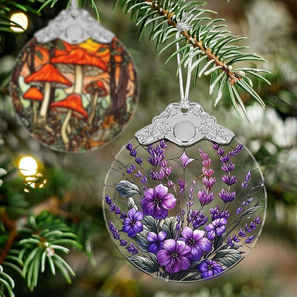 Charming Bauhinia & Violets Stained Glass Orament - Christmas Ornament - Christmas Decorations for Tree - Holiday Present ldeas - Gift Exchange