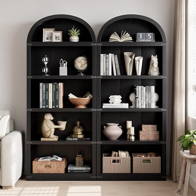 GarveeHome Bookcase 5 Shelf Arched Bookshelf 71.65 in Tall Bookcase Farmhouse Display Storage Rack Wooden Bookshelves for Home Office, Living Room