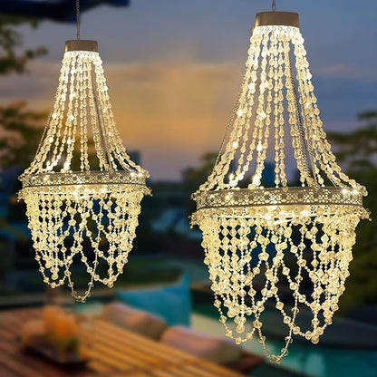 Solar Hanging Crystal Chandelier Outdoor Garden Decorative Lights Powerful Lithium Battery 54 Warm White LEDs Waterproof Hanging Lantern for Christmas Garden, Yard, Patio, Gazebo, Party, Wedding