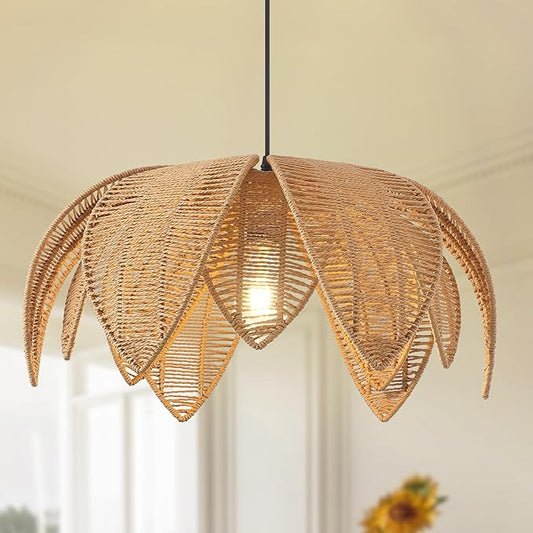 Hand Woven Rattan Chandelier, Boho Pendant Light 19.68 inches Wicker Light Fixture Suitable for Dining Room, Kitchen, Living Room, Farmhouse,E26 Lamp Base