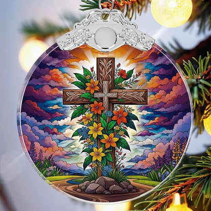 Cross Religious Christmas Ornaments Crystal Glass with Gift Box, Christian Ornament for Christmas Tree Xmas Decorations, Holiday Keepsake Present Exchange Ideas