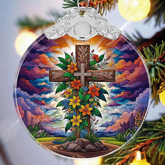 Cross Religious Christmas Ornaments Crystal Glass with Gift Box, Christian Ornament for Christmas Tree Xmas Decorations, Holiday Keepsake Present Exchange Ideas