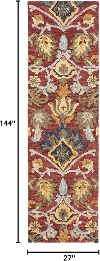 SAFAVIEH Blossom Collection Runner Rug - 2'3" x 12', Red & Multi, Handmade French Country Floral Wool, Ideal for High Traffic Areas in Living Room, Bedroom (BLM402Q)