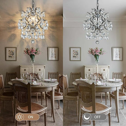 Bestier Black Modern Pendant Chandelier Crystal Raindrop Lighting Ceiling Light Fixture Lamp for Dining Room Bathroom Bedroom Livingroom entryway 1 E26 Bulbs Required D13 in x H16 in