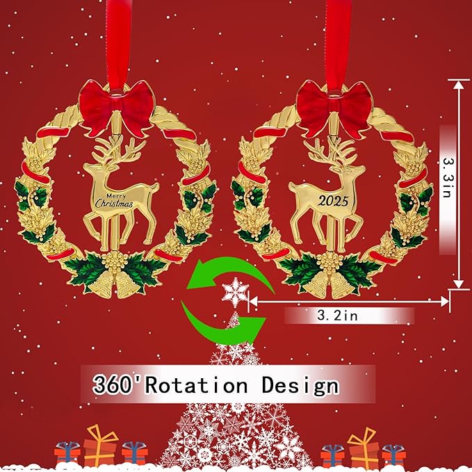 Christmas Ornament 2025 for Christmas Tree Decorations,2025 Christmas Wreath Ornament with Christmas Deer for Holiday Decorative Gift