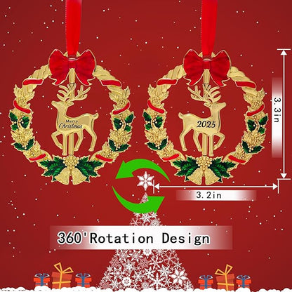 Christmas Ornament 2025 for Christmas Tree Decorations,2025 Christmas Wreath Ornament with Christmas Deer for Holiday Decorative Gift