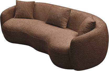 KEIKI 94" Boucle Half Moon Curved Sectional Sofa with 3 Throw Pillows, 4-Seater Teddy Fleece Leisure Couch with Curved Backrest, Easy Assembly, for Apartment, Living Room, Bedroom, Orange