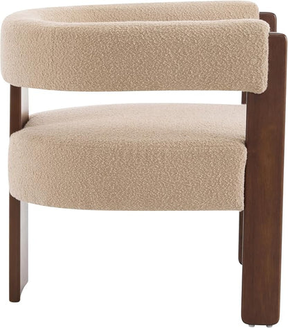 Christopher Knight Home Nettie Modern Accent Chair for Living Room, Boucle Fabric Single Lounge Sofa Chair with Wooden Frame, Comfy Reading Chair for Bedroom, Lounge Armchair with Cushion, Dark Beige