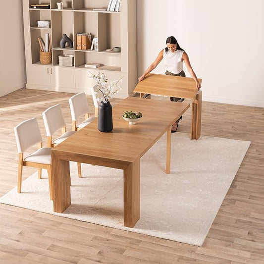 Transformer Table Extendable Dining Table Set for 4 to 12, Wood with Extending Panels & Stackable Chairs, Space Saving Small Table and Chairs Set of 4, Modern Dining Room Table Set