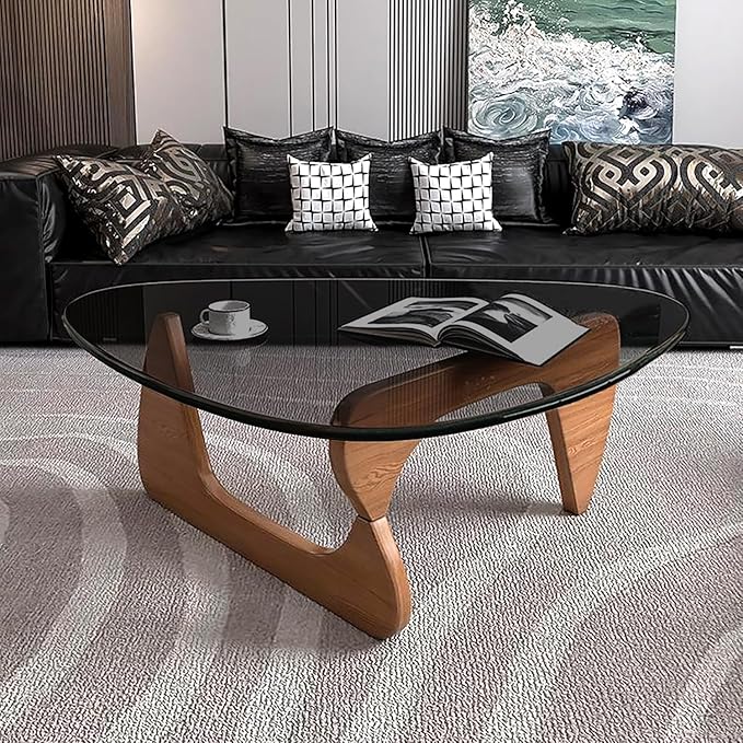 Modern Glass Coffee Table for Living Room, Small mid Century Modern Coffee Table, Sleek Coffee Tables, Suitable for Bedroom Living Room Reception Office Tables（Walnut/Grey，Mediumn）