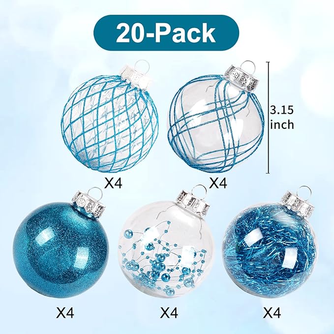 Christmas Ball Ornaments 20ct 3.15" Clear Shatterproof Xmas Ball Decorations Large Christmas Baubles for Christmas Tree Holiday Party Decorations