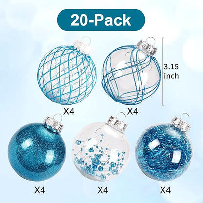 Christmas Ball Ornaments 20ct 3.15" Clear Shatterproof Xmas Ball Decorations Large Christmas Baubles for Christmas Tree Holiday Party Decorations