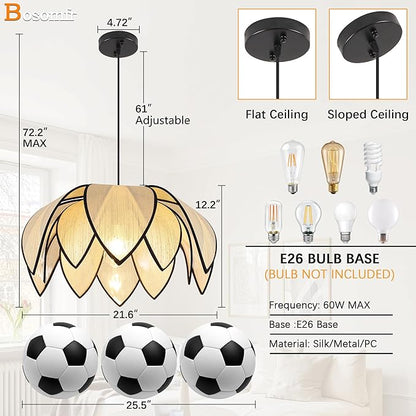 21.6" Boho Petal-Shaped Chandelier Light Fixture, Farmhouse Chandeliers for Dining Room Hand Woven Flower Pendant Light, Coastal Hanging Pendant Light for Kitchen Island Bedroom Living Room