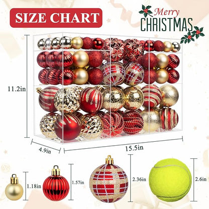 100ct Christmas Ball Ornaments Set, Red and Gold Shatterproof Hand-Painted Hanging Baubles Decoration Bulk for Xmas Tree, Wreath, Garland, Home Holiday Decor