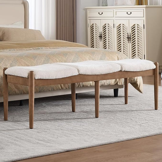 DUOMAY 55'' Modern Ottoman Bench, Chenille Upholstered Entryway Bench Bedroom Bench with Wood Legs, End of Bed Bench for Bedroom, Living Room, Corners, Kitchen, Beige