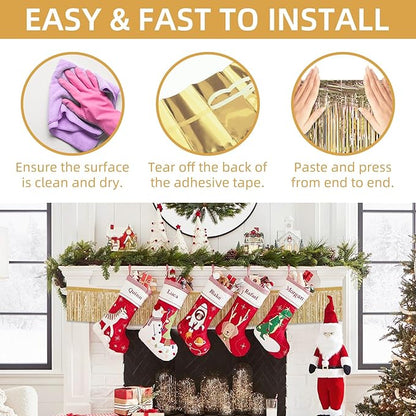 12 Pack 10 Feet Metallic Foil Fringe Garland Tinsel Streamers Banner, Champagne Gold Wall Hanging Tinsel Fringe Banners for Parade Floats, Wedding, Birthday, Christmas, New Year Party Decorations
