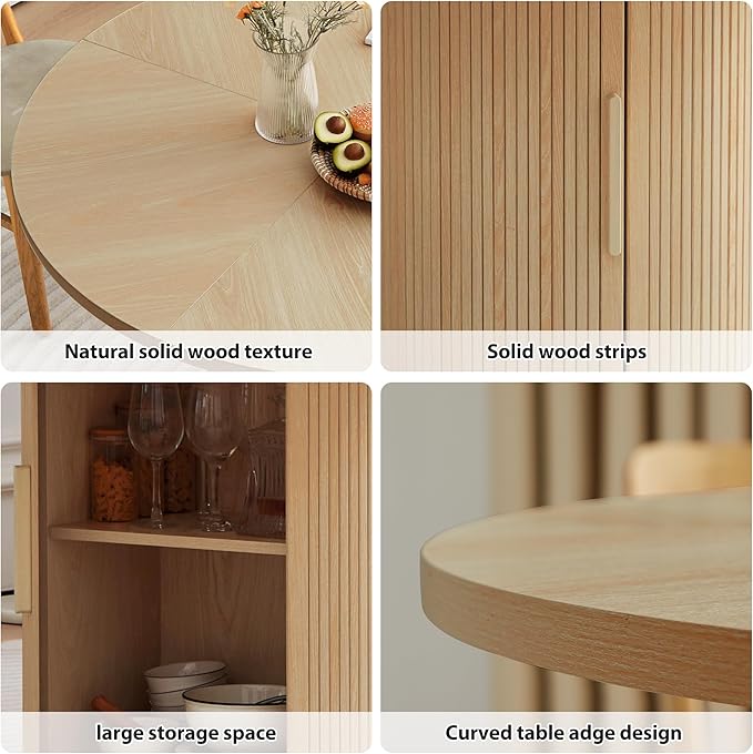 47 inch Round Dining Table for 4, Kitchen Table Dinner Table with 2-Layer Storage Shelf and Wood Slide Door for Home Dining Room Living Room (Natural)