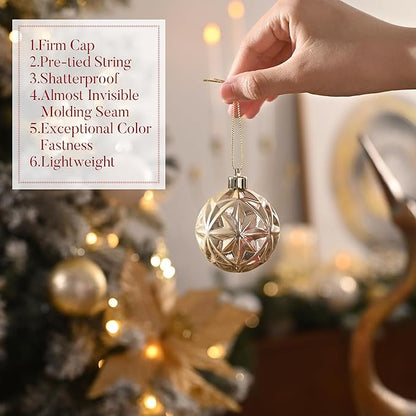 Valery Madelyn Ornaments for Christmas Trees, 9ct 2.36 Inches White and Gold Shatterproof Christmas Tree Decorations, Luxury Hanging Ball Ornaments for Xmas Holiday Party Decor