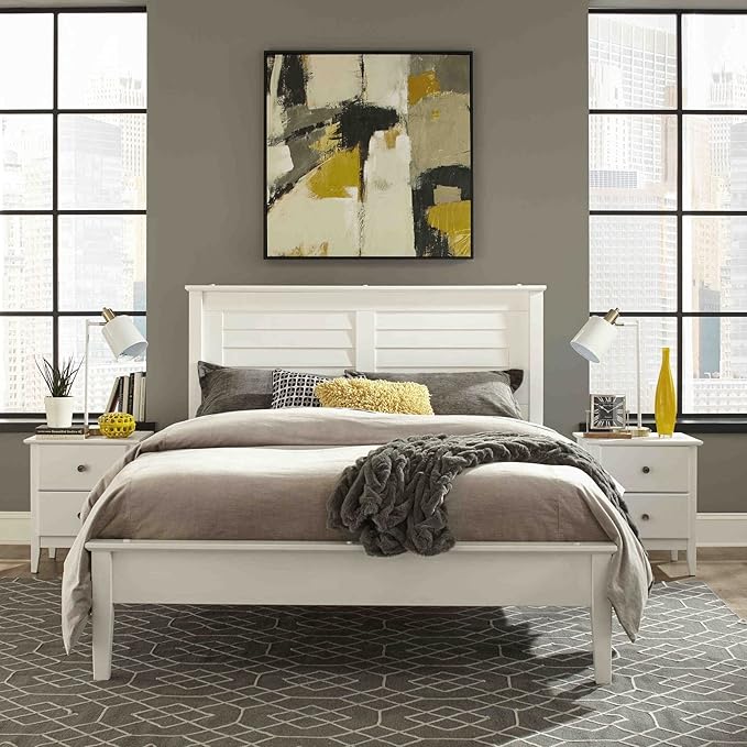 Grain Wood Furniture Greenport Solid Wood Platform Bed, Queen Size, Brushed White