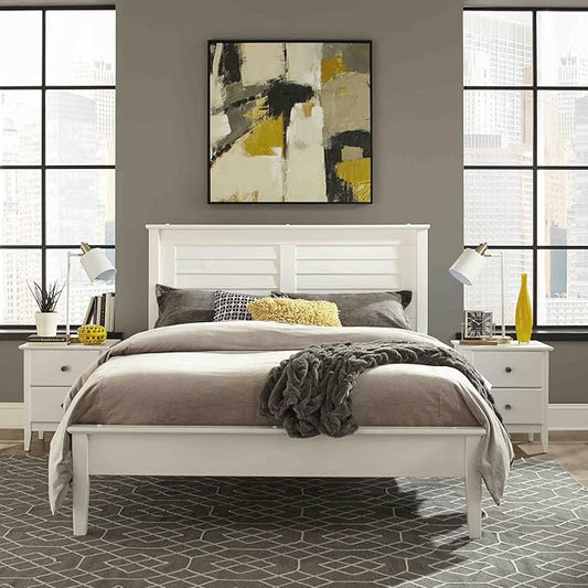 Grain Wood Furniture Greenport Solid Wood Platform Bed, Queen Size, Brushed White