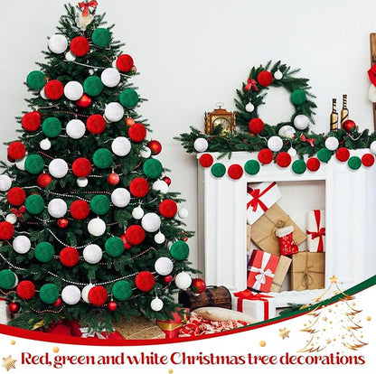 2 Pack Large Pom Poms Garland Hanging Decorations Colorful Soft Faux Rabbit Fur Ball Garland for Easter Xmas Holiday Wedding Baby Shower Birthday Party Supplies(Christmas,3.15 Inch)