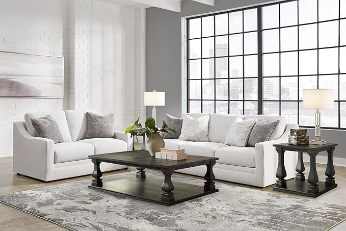 Signature Design by Ashley Maitelynn Contemporary Sofa with Accent Pillows, Reversible Cushions and Sloped Arms, Light Gray